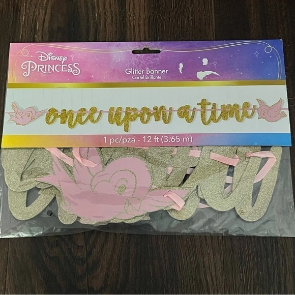 Gold Glitter "Once Upon A Time" Script Letter Banner - 12' x 8" - Picture 1 of 3